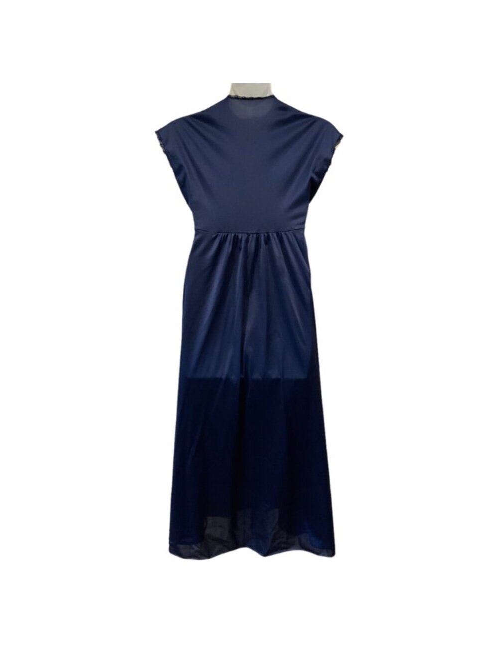 Vanity Fair Navy Blue Nylon Nightgown Size 34 V-Neck Cap Sleeve Vintage - Picture 3 of 5